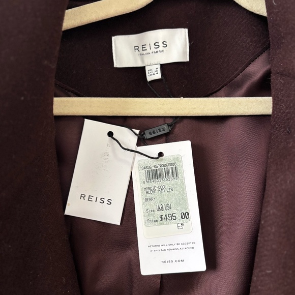 REISS Marcie Wool Coat in Plum Berry NWT US4 UK8 - Picture 7 of 16